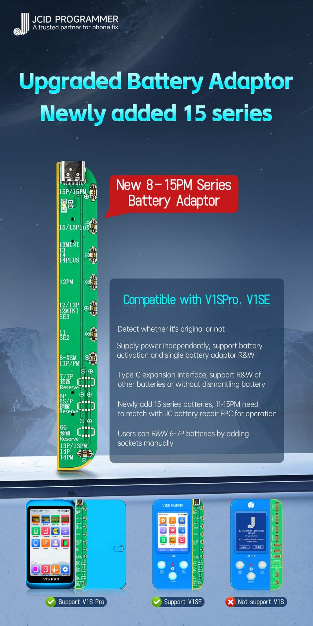 JC ID V1SE Battery PCB Board For iPhone 8-15 Pro Max Battery FoneFunShop   