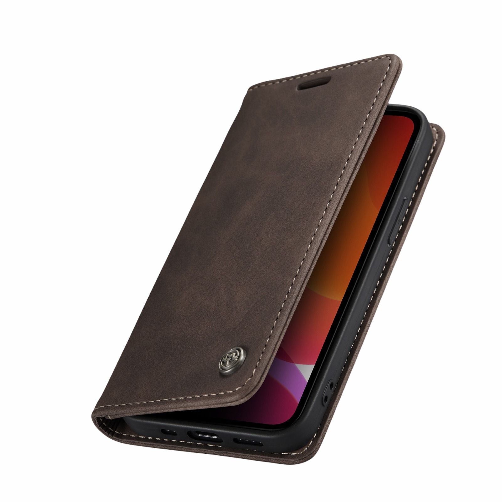 Flip Case For iPhone 13 Wallet in Brown Handmade Leather Magnetic Folio Flip Case Cover FoneFunShop   