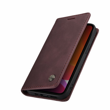 Flip Case For iPhone 13 Wallet in Burgundy Handmade Leather Magnetic Folio Flip Case Cover FoneFunShop   