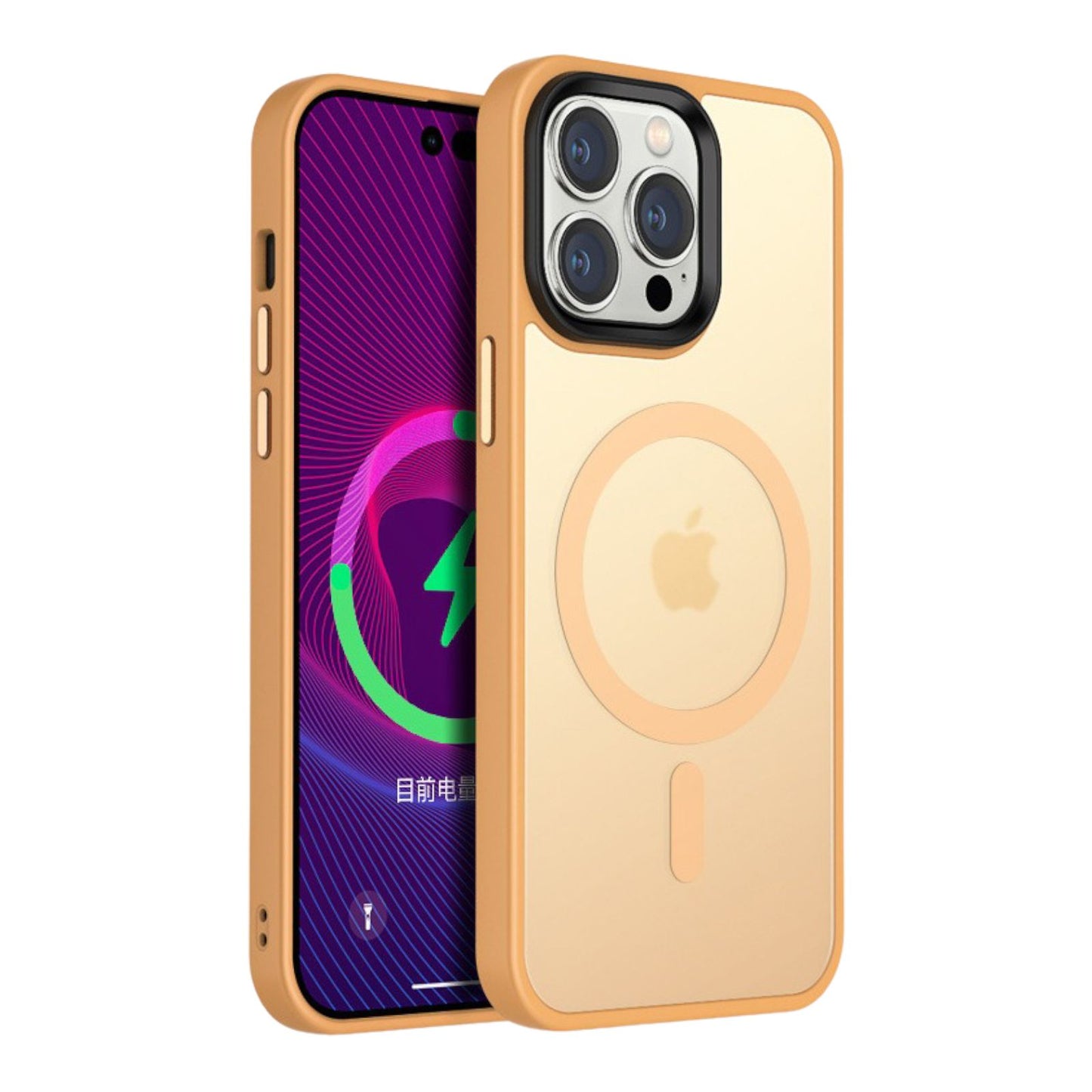 Case For iPhone 14 Pro 15 Pro Brass Smart Charging Silicone Case Case Cover FoneFunShop   