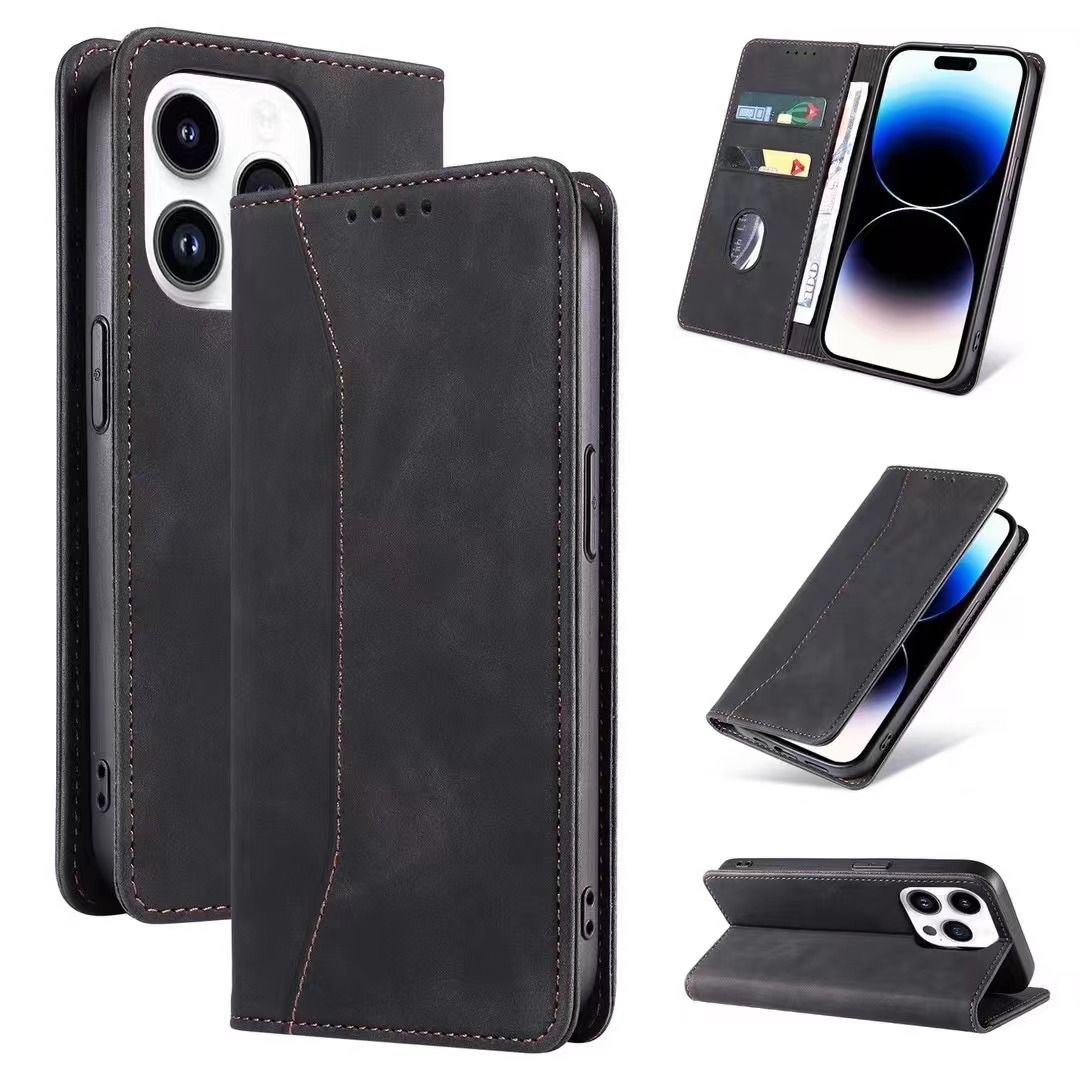 Flip Case For iPhone 15 Leather Multi Card Holder Phone Case Stand in Black Case Cover FoneFunShop   