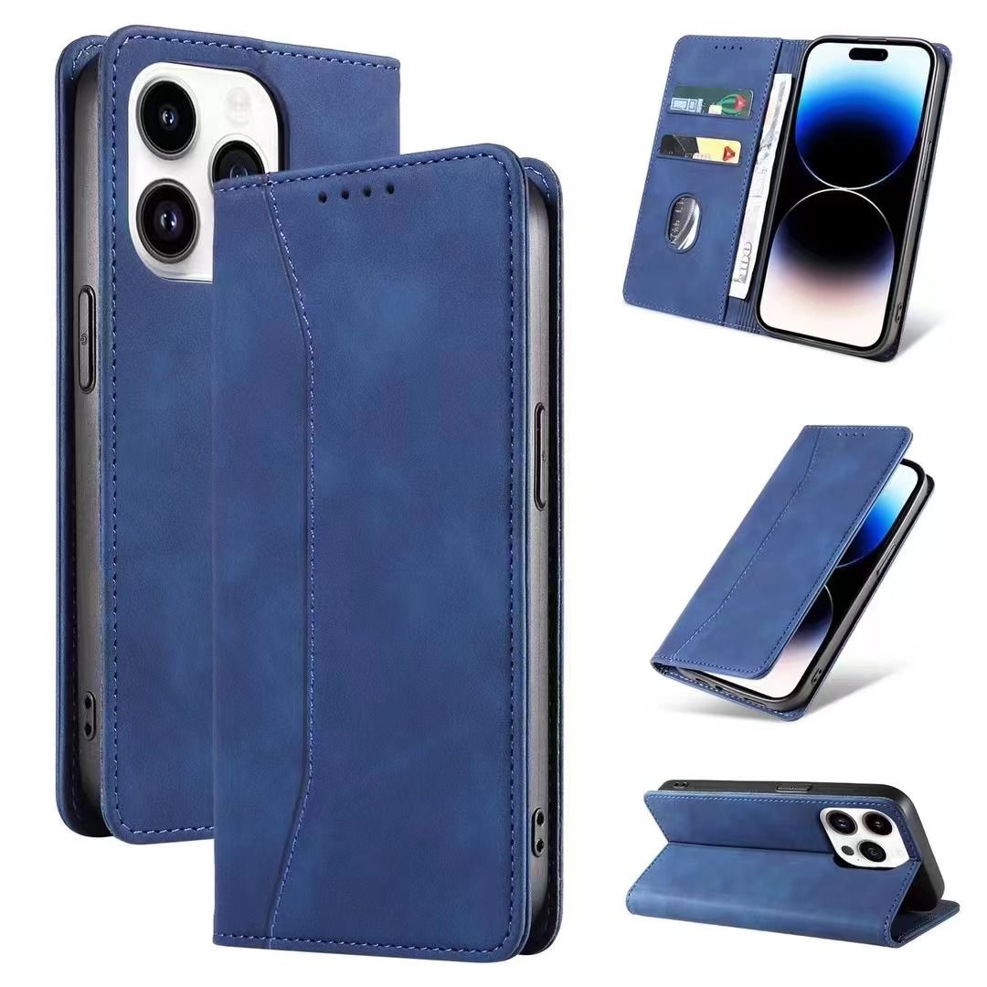 Flip Case For iPhone 15 Leather Multi Card Holder Phone Case Stand in Blue Case Cover FoneFunShop   