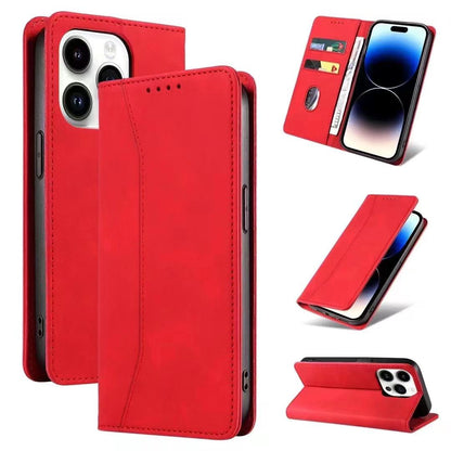 Flip Case For iPhone 15 Plus Leather Multi Card Holder Phone Case Stand in Red Case Cover FoneFunShop   