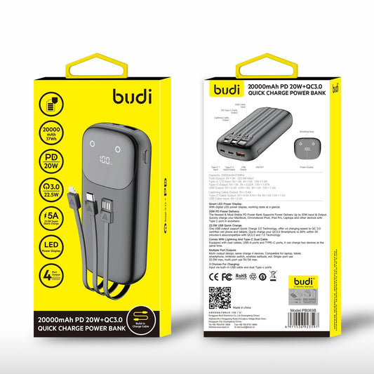 Budi 20000mAh PD 20W+QC3.0 Quick Charge Power Bank Power Bank FoneFunShop   