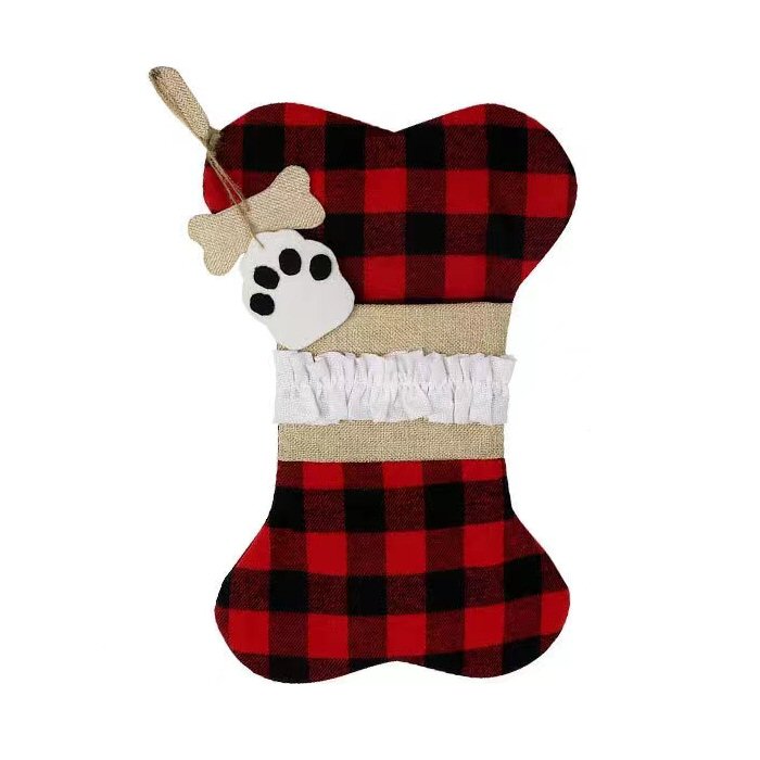 Festive Christmas Tartan Bone-Shaped Dog Treat Bag Christmas FoneFunShop   