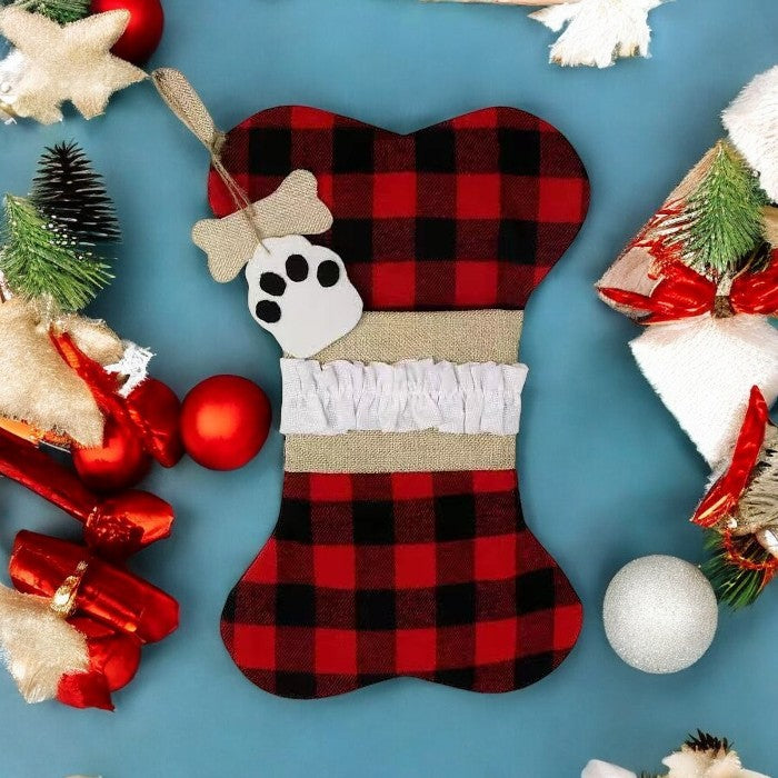 Festive Christmas Tartan Bone-Shaped Dog Treat Bag Christmas FoneFunShop   