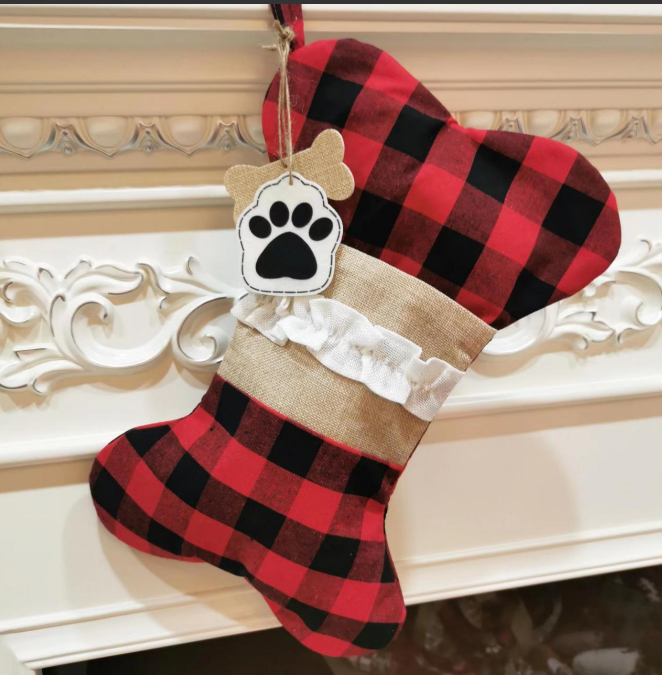 Festive Christmas Tartan Bone-Shaped Dog Treat Bag Christmas FoneFunShop   