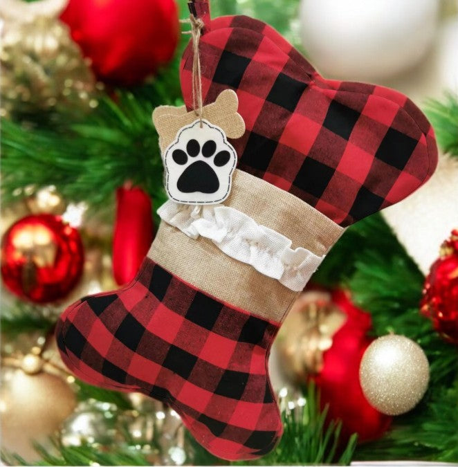 Festive Christmas Tartan Bone-Shaped Dog Treat Bag Christmas FoneFunShop   