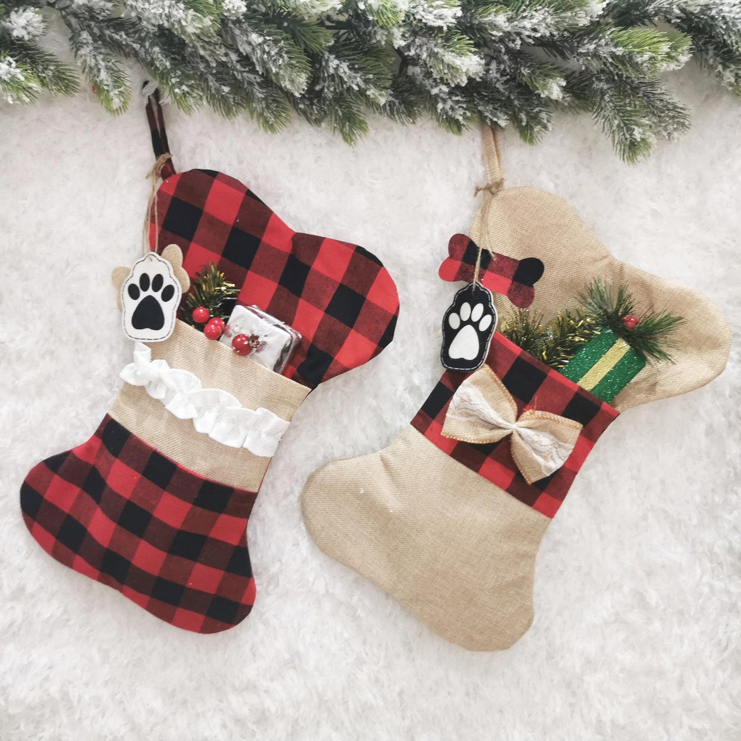 Festive Christmas Tartan Bone-Shaped Dog Treat Bag Christmas FoneFunShop   