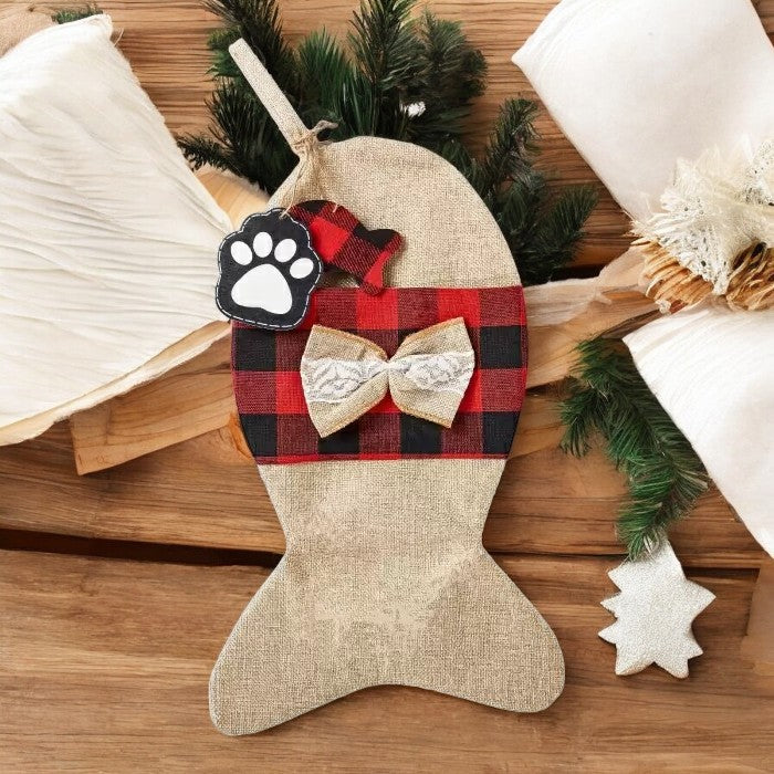 Festive Christmas Tartan Fish-Shaped Cat Treat Bag Christmas FoneFunShop   