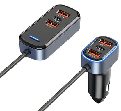 6 Port Car Charger with PD Type C QC 3.0 and 2.4 Amp Ports USB 65.5W Charger FoneFunShop   