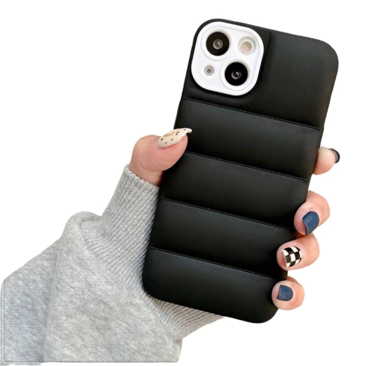 Case For iPhone 13 Black Puffer Down Jacket Case Cover FoneFunShop   