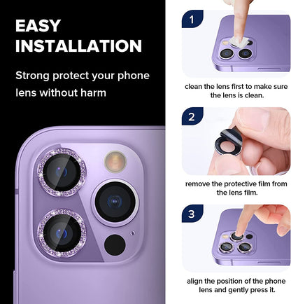 Camera Protectors For iPhone 14 Pro 14 Pro Max A Set of 3 Purple Jewelled Camera FoneFunShop   