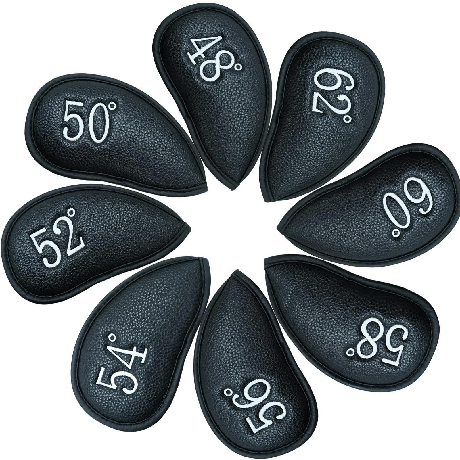 PU Leather Wedge Iron Head Covers Black 8 Pcs Golf FoneFunShop   