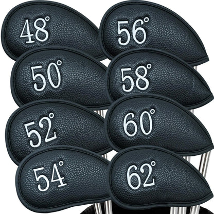 PU Leather Wedge Iron Head Covers Black 8 Pcs Golf FoneFunShop   