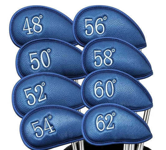 PU Leather Wedge Iron Head Covers Blue 8 Pcs Golf FoneFunShop   