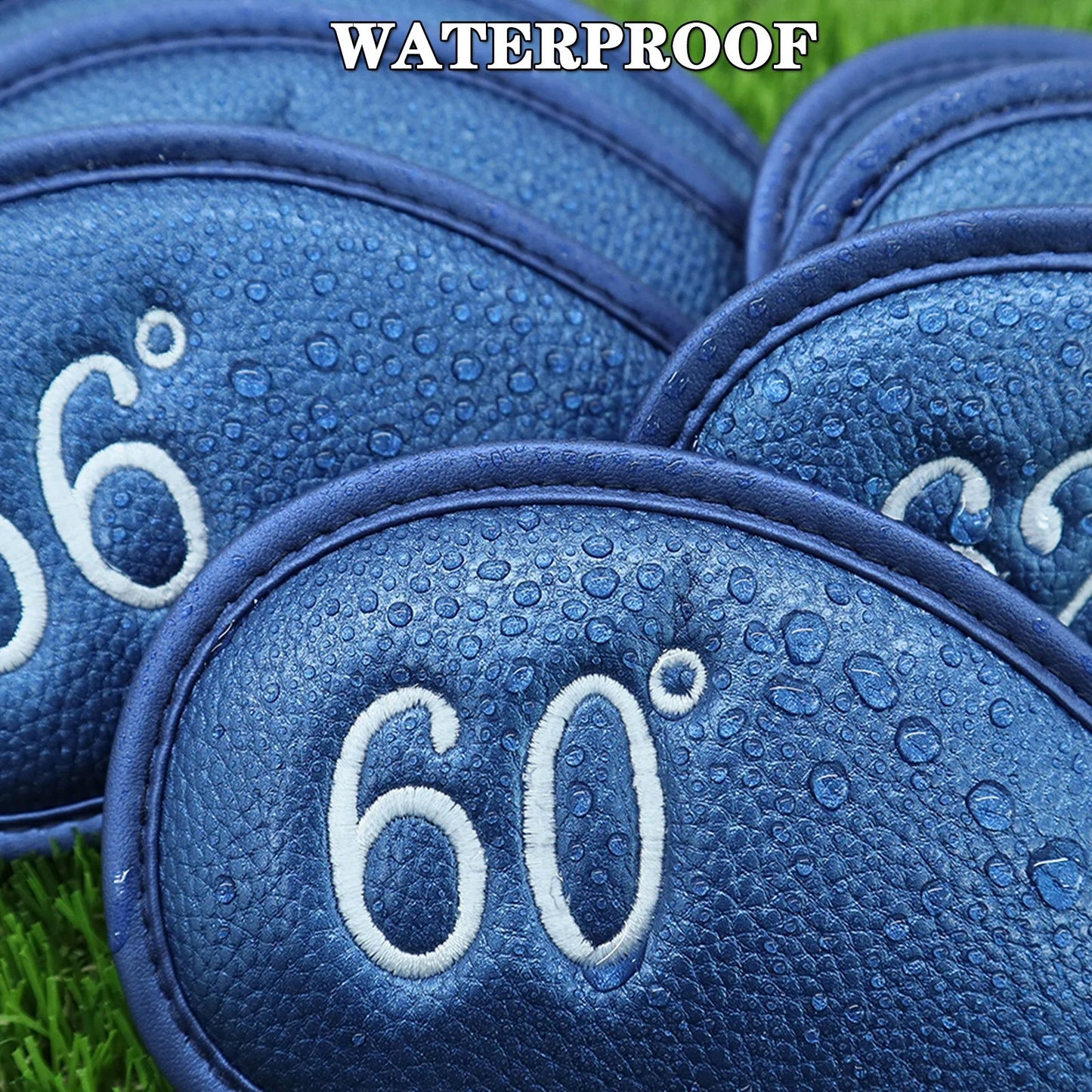 PU Leather Wedge Iron Head Covers Blue 8 Pcs Golf FoneFunShop   