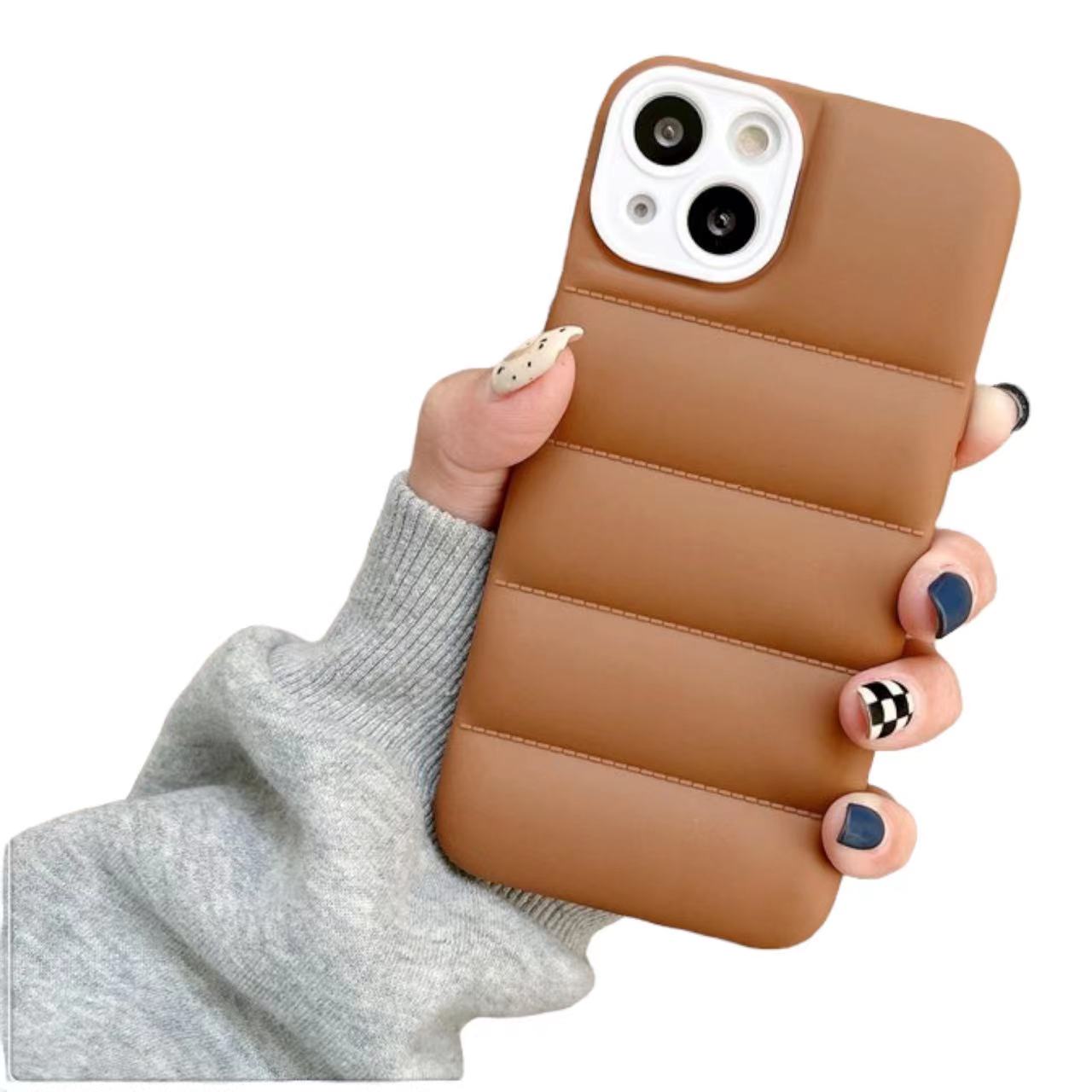 Case For iPhone 13 Brown Puffer Down Jacket Case Cover FoneFunShop   