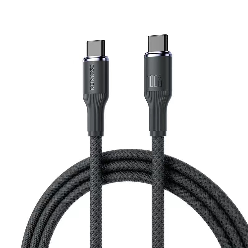 Type C to Type C 100W PD60 Fast Charge Braided Cable 1M Black Cable FoneFunShop   