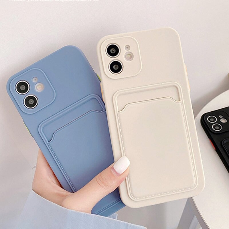 Case For iPhone 11 With Silicone Card Holder Navy Case Cover FoneFunShop   