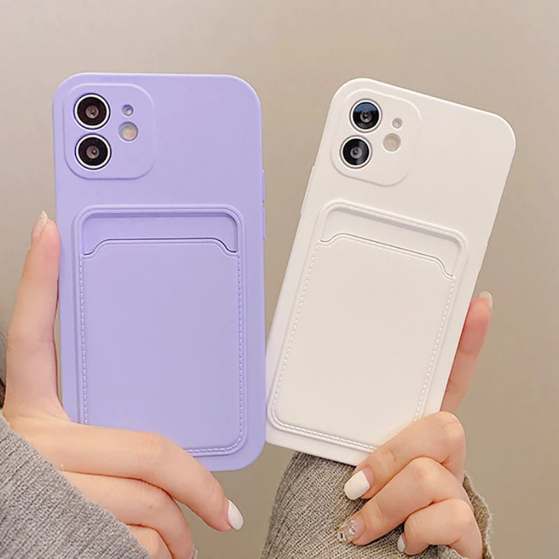 Case For iPhone 11 With Silicone Card Holder Navy Case Cover FoneFunShop   