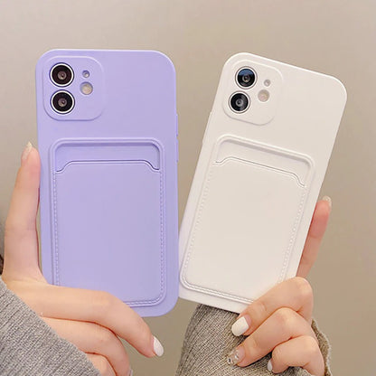 Case For iPhone 11 Pro With Silicone Card Holder Navy Case Cover FoneFunShop   