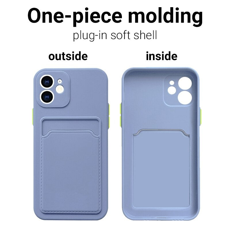 Case For iPhone 11 With Silicone Card Holder Navy Case Cover FoneFunShop   