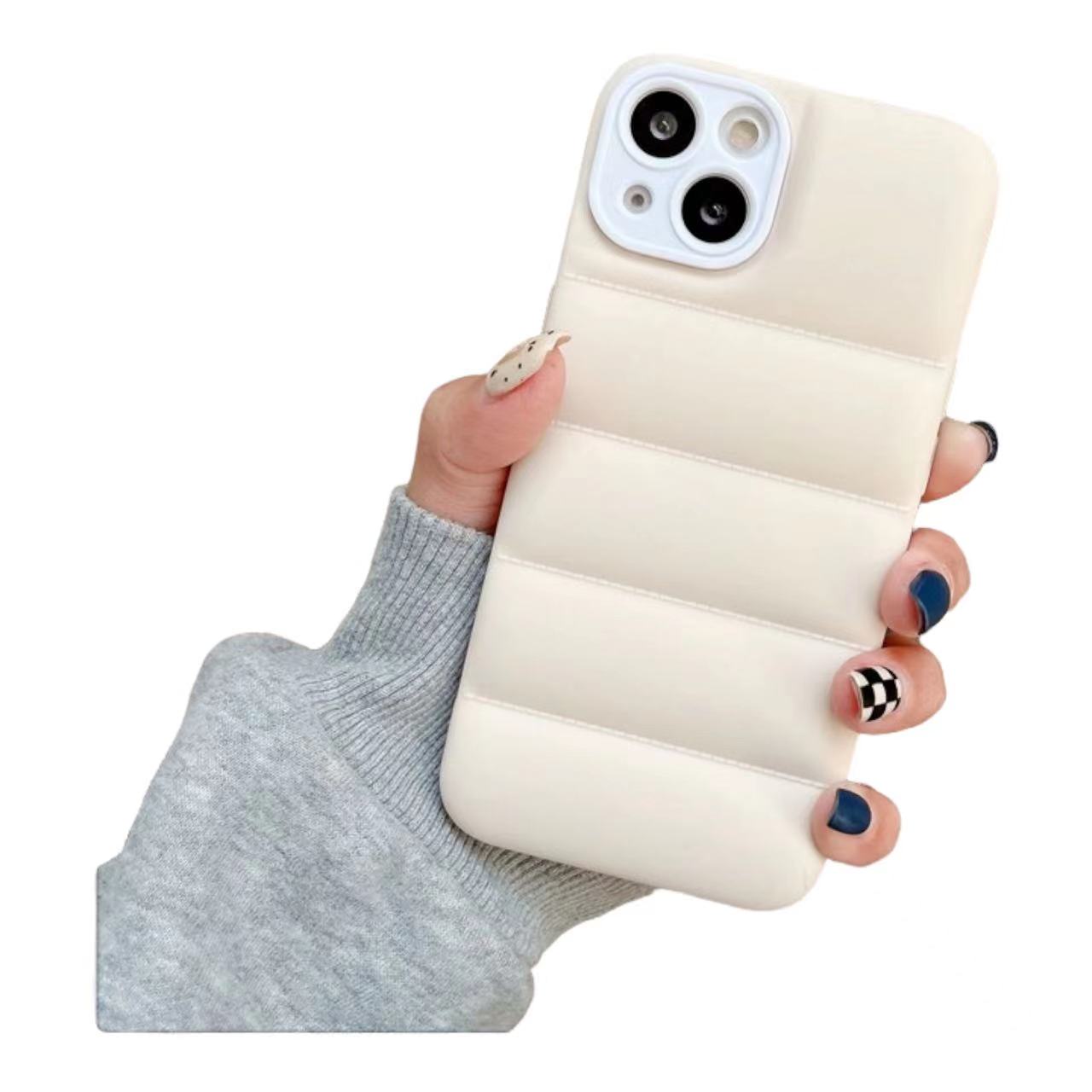 Case For iPhone 13 Pro Cream Puffer Down Jacket Case Cover FoneFunShop   