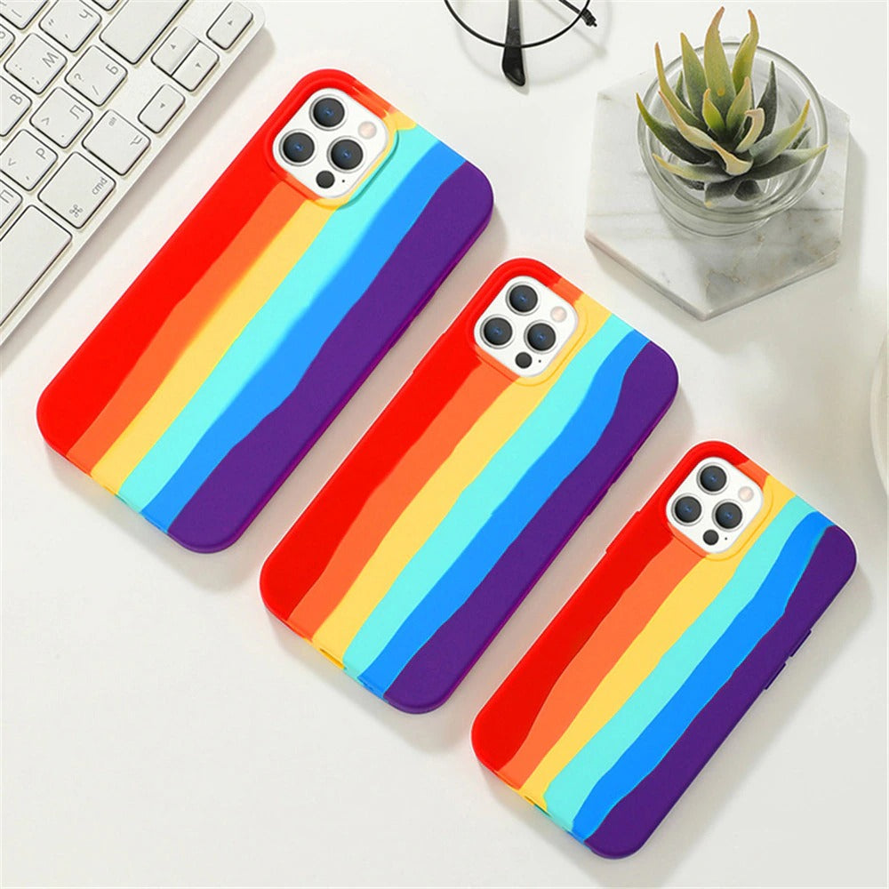 Case For iPhone 13 Pro Gay Pride Rainbow Multicoloured Liquid Silicone Cover Case Cover FoneFunShop   