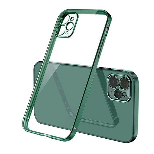 Case For iPhone 12 Pro Max Clear Silicone With Dark Green Edge Case Cover FoneFunShop   