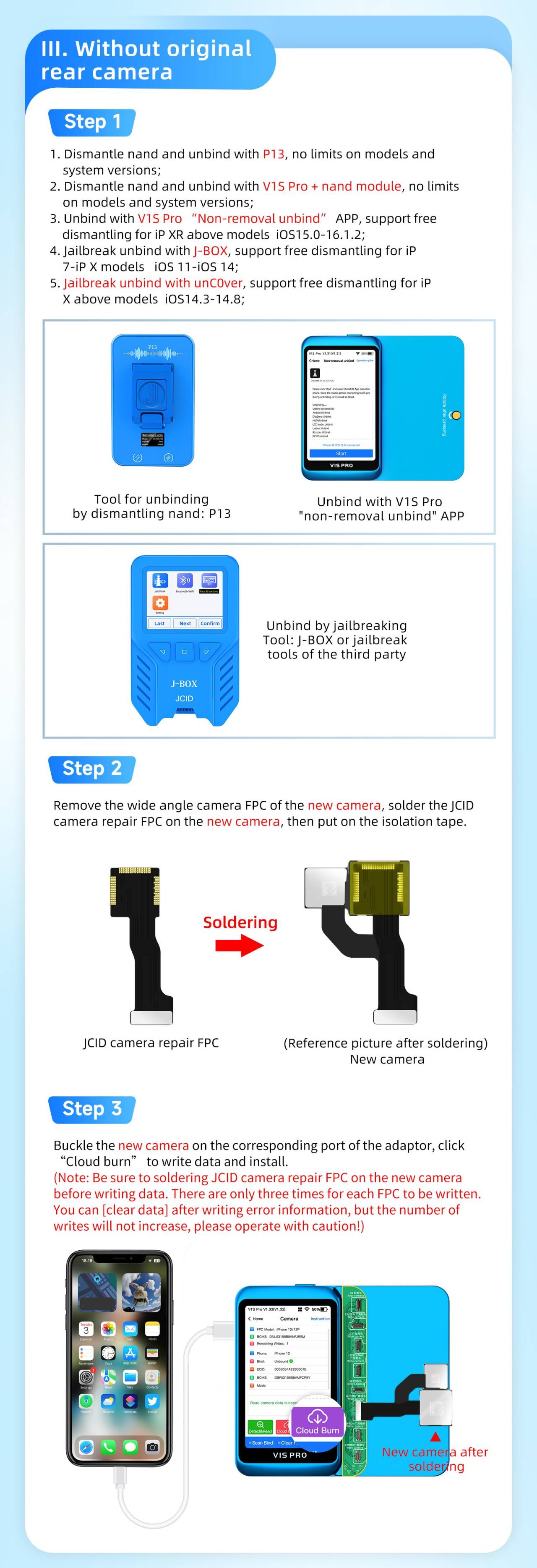 JCID V1SE Tag On Rear Camera Repair Flex For iP12 Flex FoneFunShop   