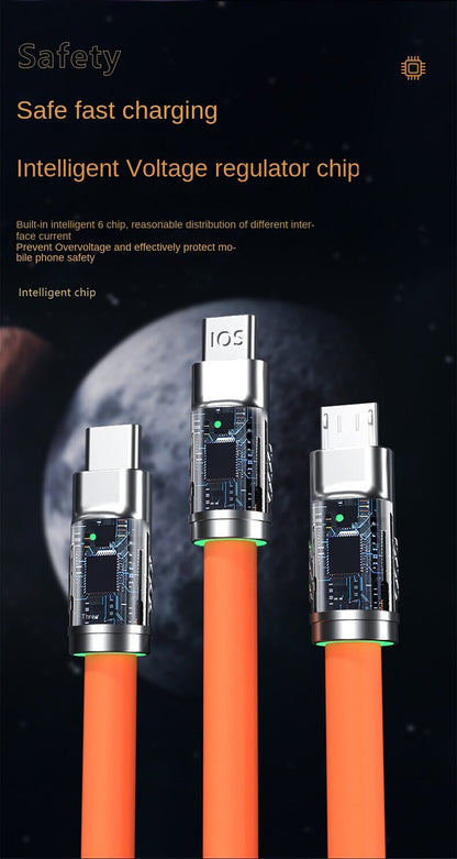 Fast Charging Cable For Mobile Phone 3 in 1 120W Orange Zinc Alloy LED Cable FoneFunShop   