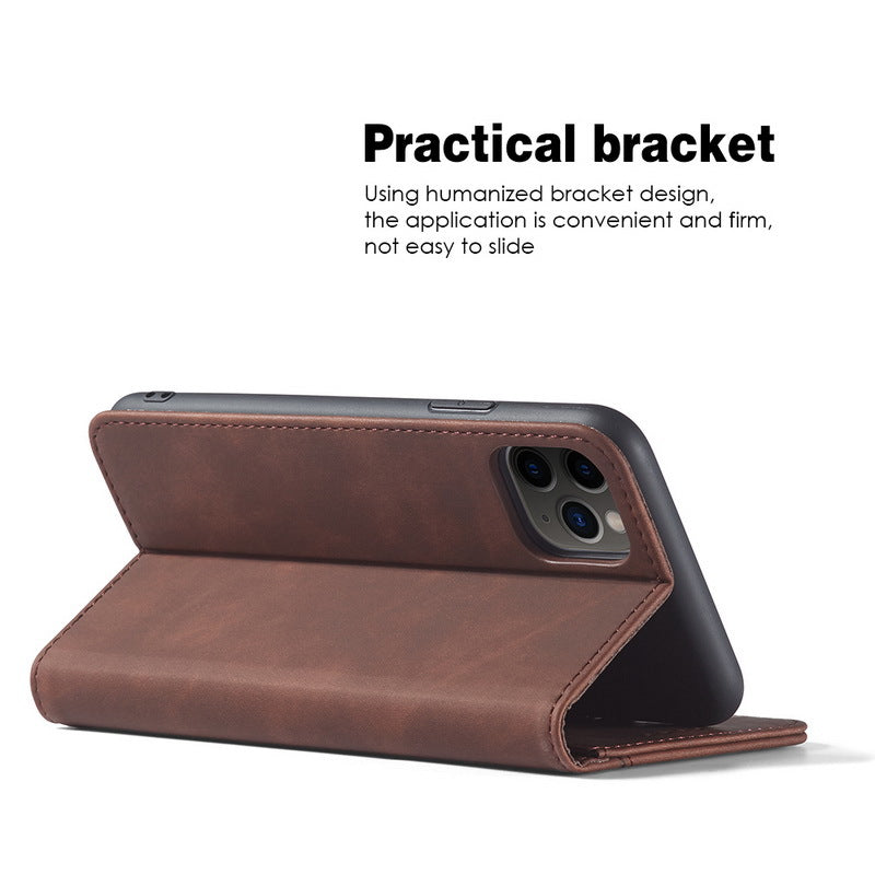 Flip Case For iPhone 15 Leather Multi Card Holder Phone Case Stand in Brown Case Cover FoneFunShop   