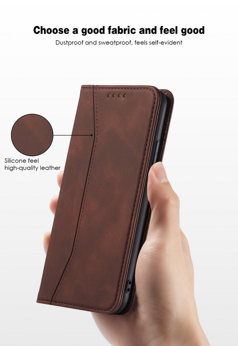 Flip Case For iPhone 15 Leather Multi Card Holder Phone Case Stand in Brown Case Cover FoneFunShop   