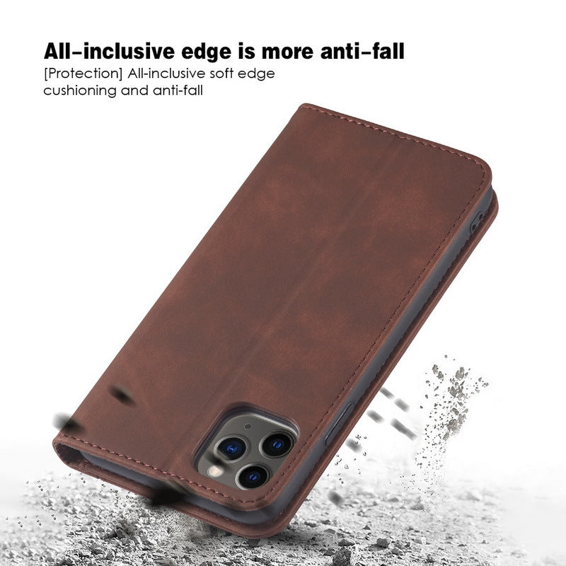 Flip Case For iPhone 15 Leather Multi Card Holder Phone Case Stand in Brown Case Cover FoneFunShop   