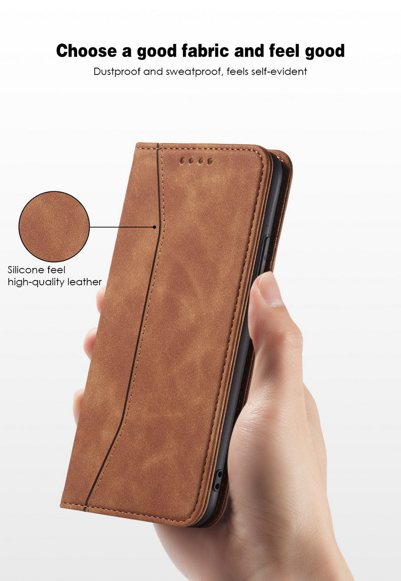 Flip Case For iPhone 15 Plus Leather Multi Card Holder Phone Case Stand in Tan Case Cover FoneFunShop   