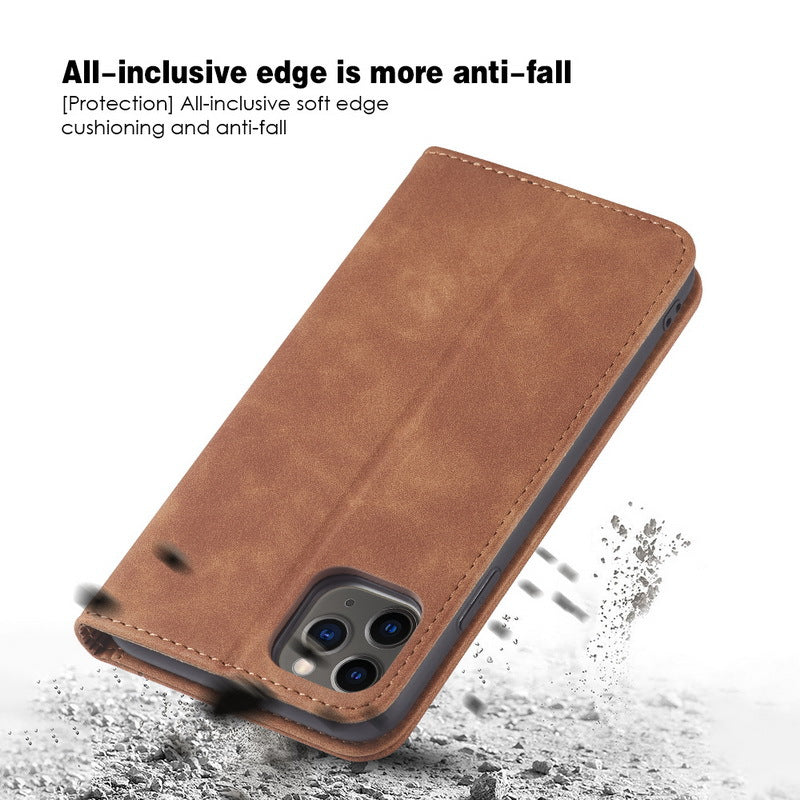 Flip Case For iPhone 15 Pro Leather Multi Card Holder Phone Case Stand in Tan Case Cover FoneFunShop   