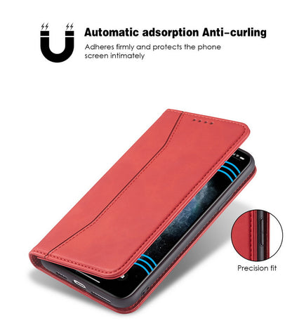 Flip Case For iPhone 15 Plus Leather Multi Card Holder Phone Case Stand in Red Case Cover FoneFunShop   