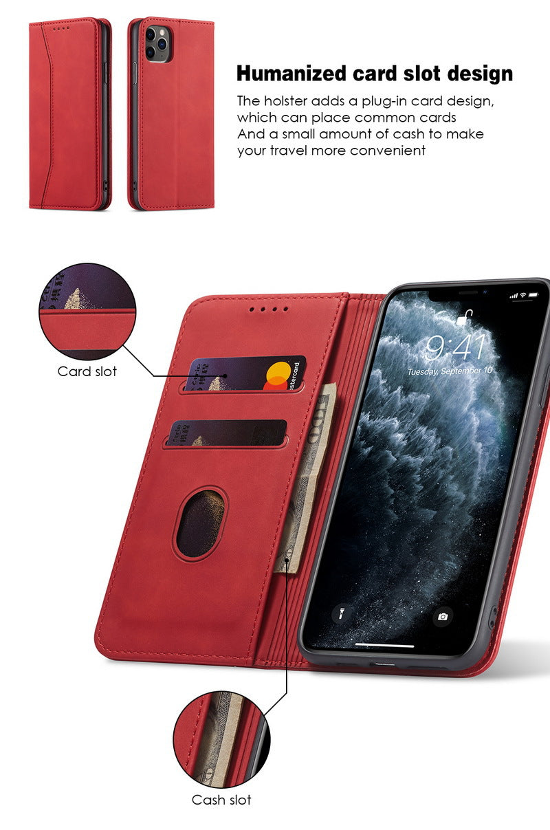 Flip Case For iPhone 15 Plus Leather Multi Card Holder Phone Case Stand in Red Case Cover FoneFunShop   