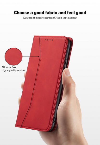 Flip Case For iPhone 15 Plus Leather Multi Card Holder Phone Case Stand in Red Case Cover FoneFunShop   