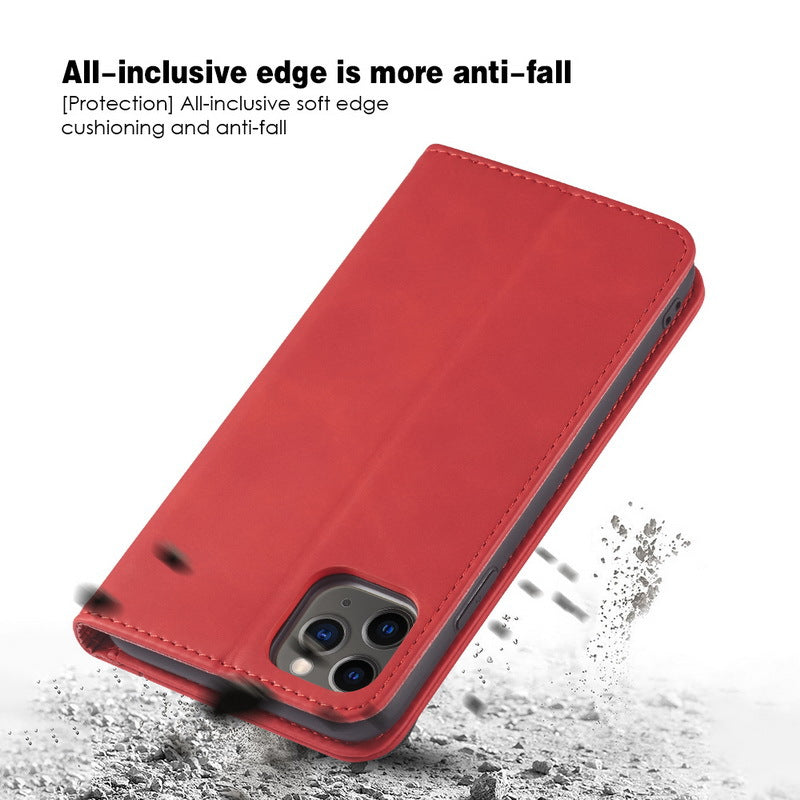 Flip Case For iPhone 15 Plus Leather Multi Card Holder Phone Case Stand in Red Case Cover FoneFunShop   