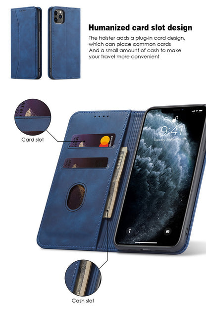 Flip Case For iPhone 15 Leather Multi Card Holder Phone Case Stand in Blue Case Cover FoneFunShop   