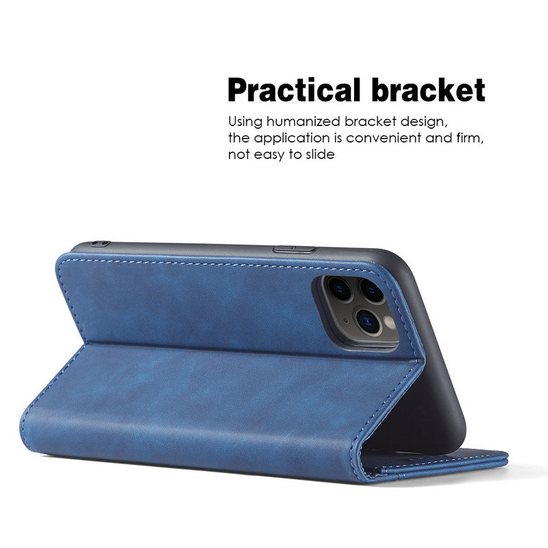 Flip Case For iPhone 15 Leather Multi Card Holder Phone Case Stand in Blue Case Cover FoneFunShop   