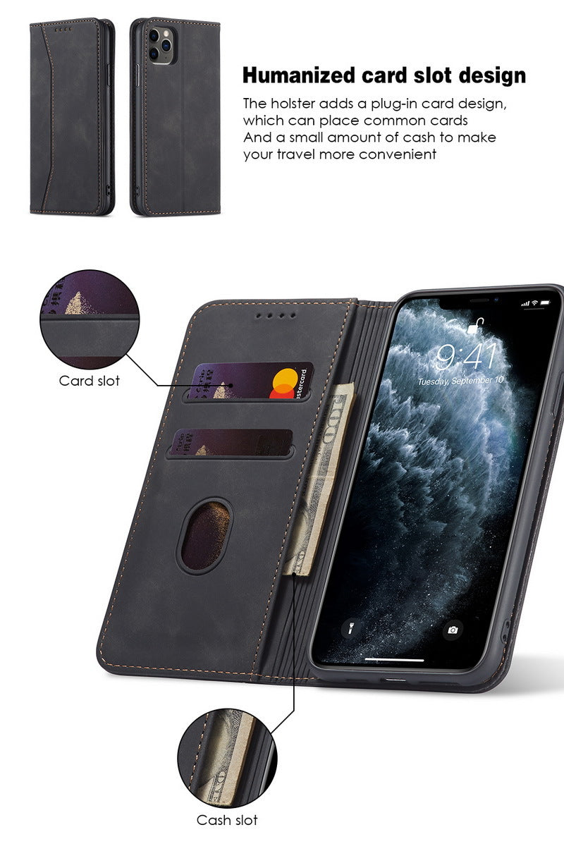 Flip Case For iPhone 15 Leather Multi Card Holder Phone Case Stand in Black Case Cover FoneFunShop   