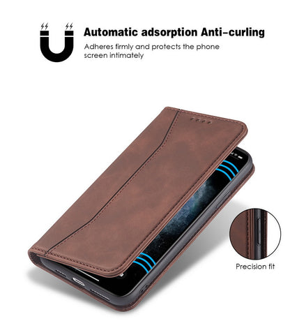 Flip Case For iPhone 15 Leather Multi Card Holder Phone Case Stand in Brown Case Cover FoneFunShop   