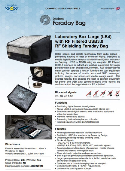 Faraday Enclosure Lab Box Disklabs LB4 Large with RF Filtered USB3.0 Port Faraday FoneFunShop   