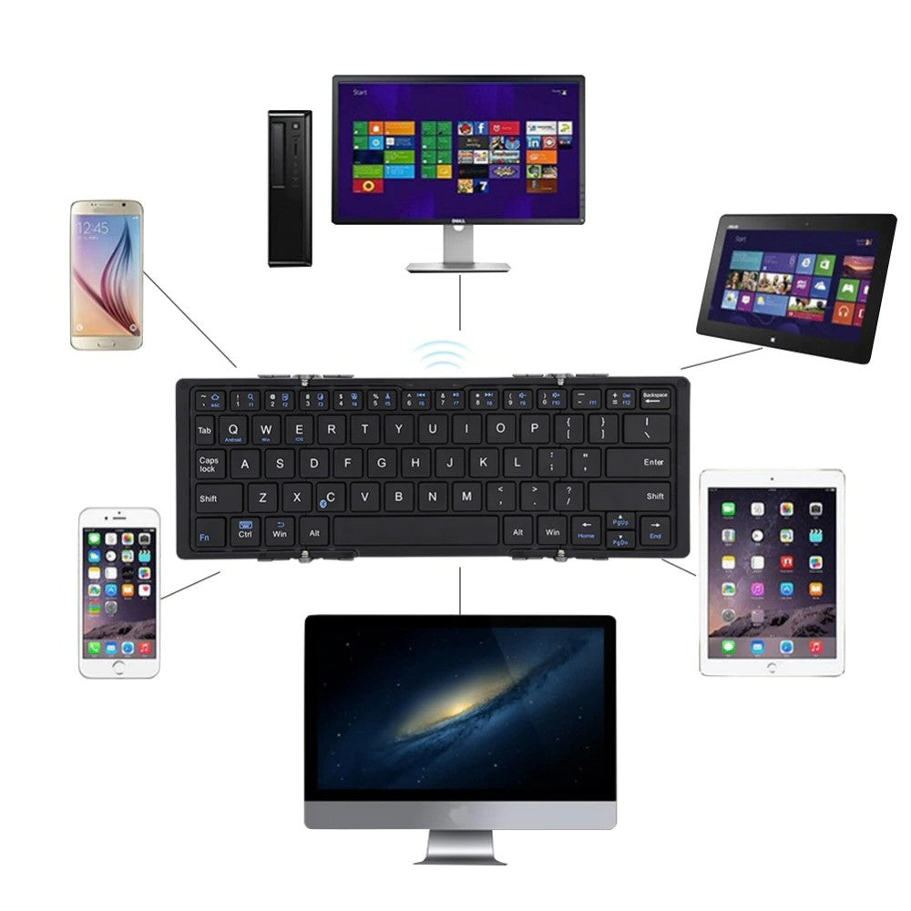 Bluetooth Keyboard For Android iOS Windows Tri Fold Black  FoneFunShop   