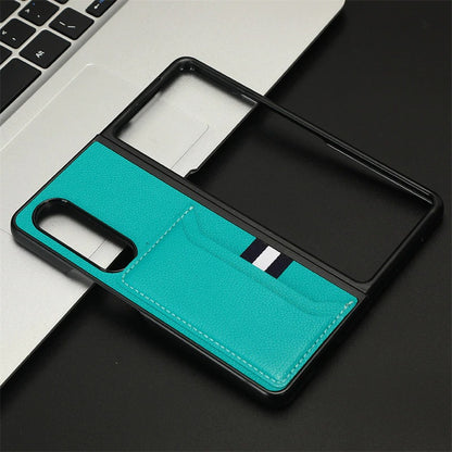 Case For Samsung Z Fold 4 Green Litchi PU Leather Retro Card Holder Case Cover FoneFunShop   