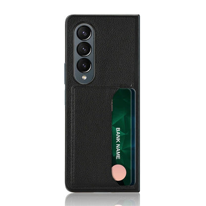 Case For Samsung Z Fold 4 Black Litchi PU Leather Retro Card Holder Case Cover FoneFunShop   