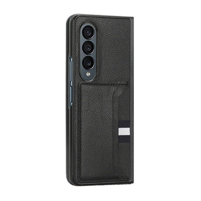 Case For Samsung Z Fold 4 Black Litchi PU Leather Retro Card Holder Case Cover FoneFunShop   